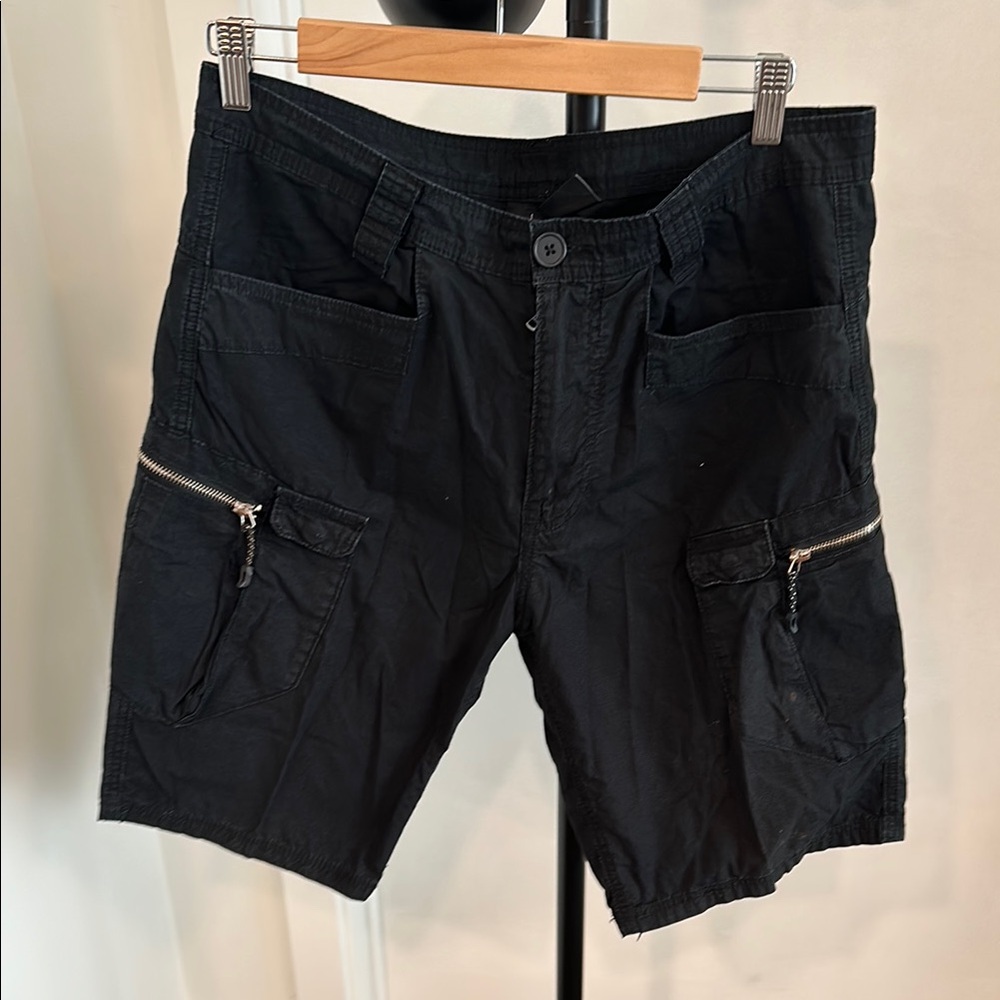 Armani Exchange Black Cargo Shorts with Zippered Pockets